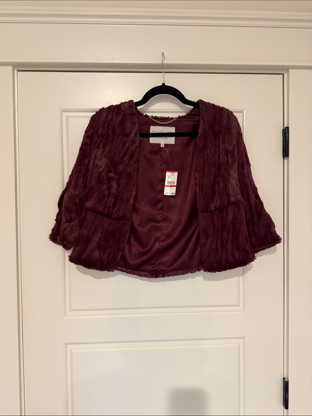 RACHEL Rachel Roy Burgundy Faux Fur Teddy Jacket